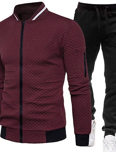  Herren Trainingsanzug Jogginganzug Reißverschluss-Sweatshirt Jacke Jogginganzüge Weinrot Schwarz Weiß Marineblau Dunkelgray Stehkragen Glatt 2 Teile Sport & Natur Sport Strassenmode Strassenmode