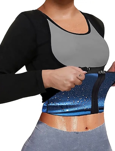  Traje de sauna para mujer, traje de sudor de manga larga, entrenador de cintura