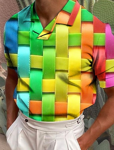  Herr Pläd / Rutig Grafiska tryck POLO Shirt Golftröja Kort ärm Skjorta Kubansk krage Utomhus Gata Gul Rubinrött Grön Mönster Kläder Mode Designer Ledigt Andningsfunktion