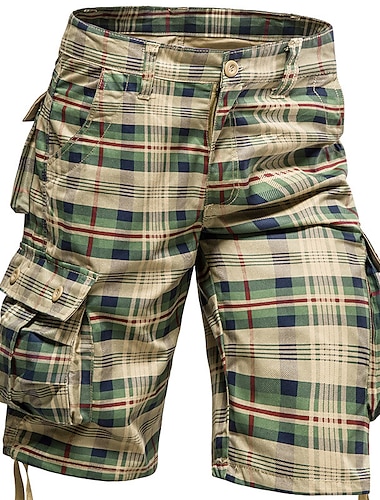  Voor heren Cargoshorts Korte broek korte broek Zak Ruitjes Comfort Ademend Buiten Dagelijks Uitgaan Casual Groot en klein Groen Khaki