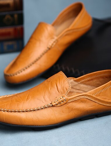  mäns lediga loafers i läder med handsydda detaljer – bekväma slip-on skor för bilkörning, promenader och vardagsbruk