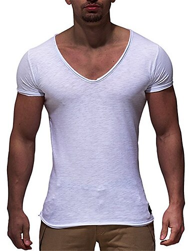  Homens Camiseta T-shirt Manga Curta Decote V Verão Tecido Moda Designer Básico Férias Rua Para Noite Preto Branco Vermelho Top Tee para Homens