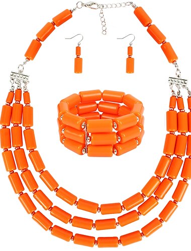  Perlen Halskette Armband Ohrringe 3 Stk Retro Vintage 1980er Disco Art Deco Zubehör für Frauen Königs Tag Orange Lässig Täglich