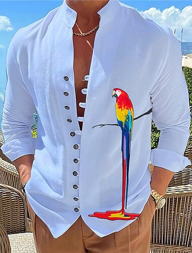  Herren Papagei Hemd Hawaiihemd Sommerhemd Aloha-Shirt Langarm Hemd Ständer Modisch Designer Brautkleider schlicht Outdoor Urlaub Strasse Weiß Blau Blau / Weiß S M L