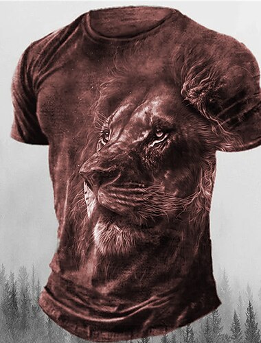  Herren Graphic Tier Löwe T Shirt Retro-Shirts Kurzarm T-Shirt 3D-Druck Rundhalsausschnitt Hemd Vintage Modisch Designer Outdoor Täglich Sport Rote Blau Braun Frühling Sommer Bekleidung S M L XL 2XL