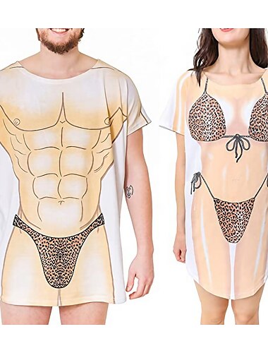  2 pièces chemise de bikini de couple couvrir robe drôle mignon bikini imprimer pour maillots de bain 3d graphique baggy maillots de bain dissimulation