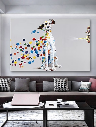  Vivero pintura al óleo hecha a mano pintada a mano arte de la pared pop perro animal decoración del hogar decoración marco estirado listo para colgar