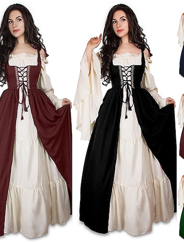  Retro / vintage Medeltida kostymer Renässans Klänningar Linne Utstyra Ren Faire Lady Viking Alven Dam Keltiskt Pirat fantasi Ledigt / vardag Vuxna Klänning