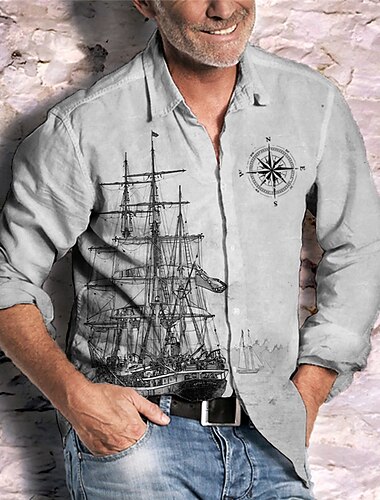 Homens Náutico Vintage Veleiro Camisa Social camisa de botão Manga Longa Vintage Moda Roupa de rua Ao ar livre Casual Diário Verão Primavera Outono Aberto para a Lateral Imprimir Preto Azul Verde   Homens Náutico Vintage Veleiro Camisa Social camisa de botão Manga Longa Vintage Moda Roupa de rua Ao ar livre Casual Diário Verão Primavera Outono Aberto para a Lateral Imprimir Preto Azul Verde