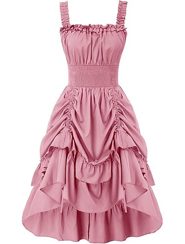  Retro Vintage Viktorianisch Mittelalterlich Kleid Dame Ranger Elfen Damen Fantasie Party-Abendmode Teegesellschaft Alltagstauglich Erwachsene Kleid
