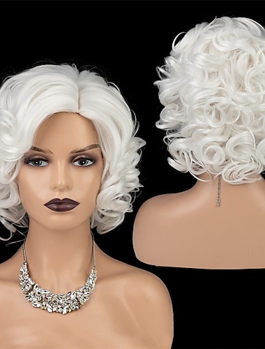  короткие вьющиеся белые парики для женщин мягкие большие вьющиеся парики боб синтетические волосы косплей костюм парики на Хэллоуин натуральный вид