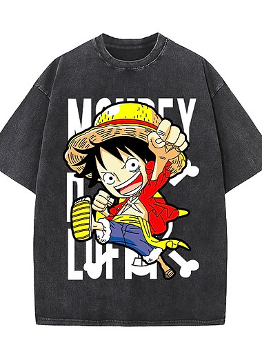 One Piece קוף ד 'לופי חולצת טי טי אסיד שטיפה במידות גדולות דפוס גרפי עבור לזוג בגדי ריקוד גברים בגדי ריקוד נשים מבוגרים שטיפת חומצה יום יומי\קז'ואל