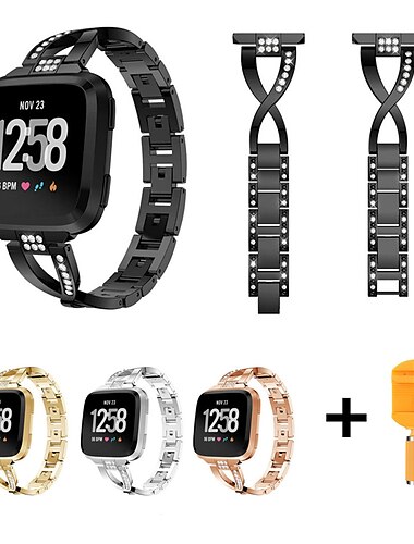  Умный ремешок для часов Совместим с Фитбит Versa 4 Sense 2 Versa 3 Sense Versa 2 / Versa Lite / Versa SE / Versa Нержавеющая сталь Стразы Умные часы Ремень