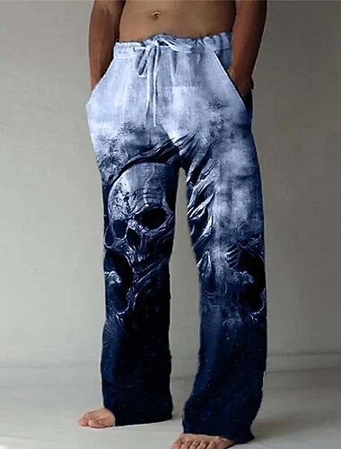  Voor heren Broek Zomerbroek Strandbroeken Trekkoord Elastische taille 3D-afdrukken Doodskoppen Grafische prints Comfort Casual Dagelijks Feestdagen Streetwear Hawaii Geel blauw