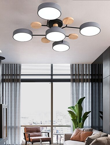  LED-Deckenleuchte dimmbar einzigartiges Sputnik-Design Holz 4/5/6/7 Köpfe 35 "/ 43" LED-Kronleuchter geeignet für Esszimmer, Wohnzimmer und Küche 110-240 V