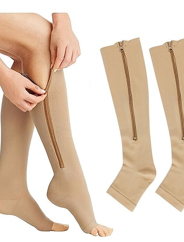  calcetines de compresión con cremallera calcetines de compresión sin punta abierta para mujeres y hombres (1 par)