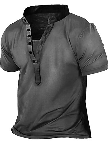  Pánské Tričko s knoflíkem Tričko Henley Tričko Top Krátké rukávy Henley Léto Bez vzoru Módní Designové Základní Zip Dovolená ulice Jdeme ven Fialová Modrá Tmavě šedá Top tričko pro muže