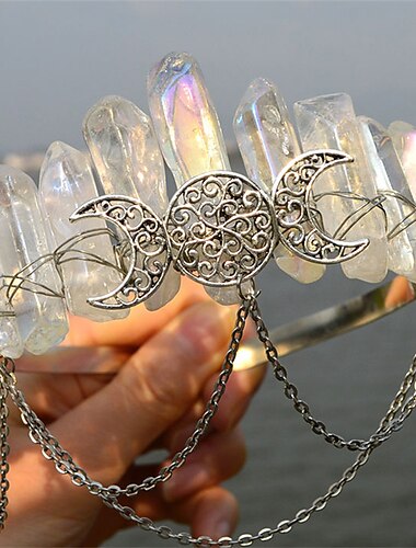  Accessoires de Sorcière Naturelle en Cristal Électroplaté Noir Électroplaté Coloré Blanc Chaîne Couronne Bandeau pour la Nuit de Walpurgis