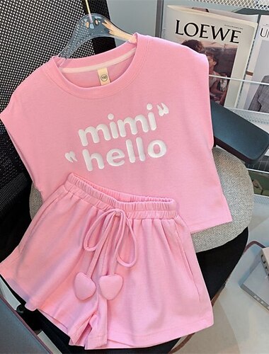  2 pezzi Bambino Da ragazza Tinta unica Set canotta e pantaloncini Impostato Senza maniche Attivo Informale 7-13 anni Estate Rosa Verde