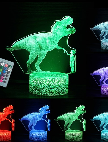  恐竜のおもちゃ 3D ナイトライト ランプ - 子供 男の子 男の子へのギフト 16 LED 色 変化する照明 タッチ USB 充電 テーブル デスク 寝室 装飾 クールなギフト アイデア 誕生日 クリスマス 赤ちゃんの友達へ