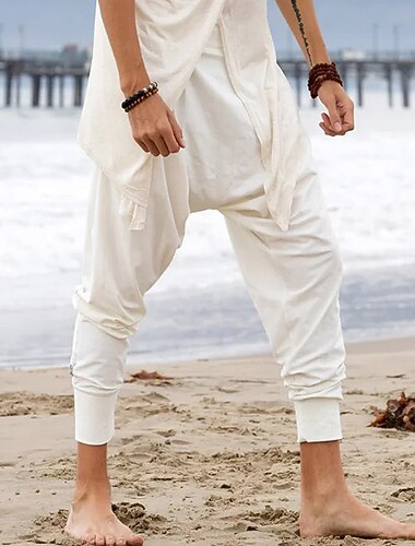  Herren Hose Sommerhose Freizeithose Baggy Haremshose Tasche Tiefbund Einfach Komfort Weich Täglich Outdoor Ausgehen Mode Lässig Schwarz Weiß