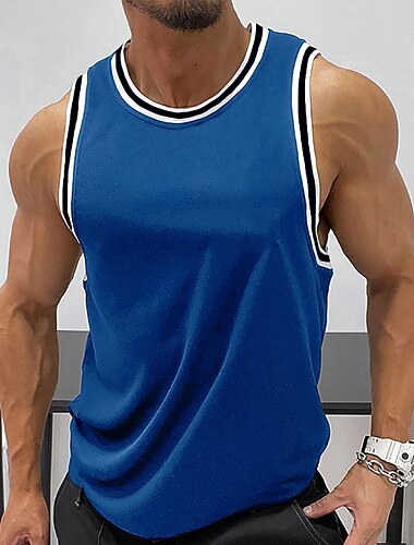  Men's Tank Top Vest Top Undershirt Sleeveless Shirt Sleeveless Crewneck Summer Color Block Fashion Daily Sport Vacation Sports & Outdoor Going out Black Yellow Red Top Tee for Men