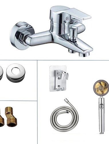  Duscharmatur, Wandmontage, Chrom mit Handbrause, Boden G1/2, Duscharmatur, rund, Wandmontage