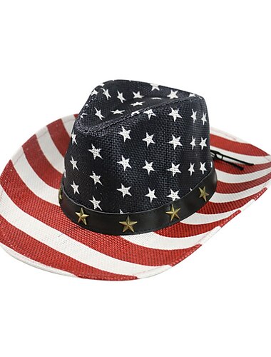  Herren Kentucky Derby Hut Cowboyhut Schwarz Gelb Polyester Druck Stilvoll Reise Western-Cowboy Outdoor Urlaub Flagge Atmungsaktiv