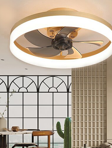  plafondventilator met verlichting 19,5 "dimbare led 3 kleuren 6 snelheden timing omkeerbare bladen met afstandsbediening, huishoudelijke ventilatorkroonluchter, low-profile plafondventilator voor