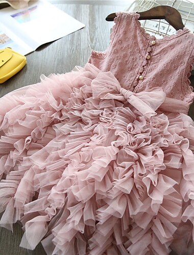  kinderkleidung Mädchen Kleid Feste Farbe Ärmellos Schulanfang Aktiv Täglich Baumwolle Knielang Sommerkleid Sommer Frühling 7-13 Jahre Hellrosa Bild weiß Bild grau