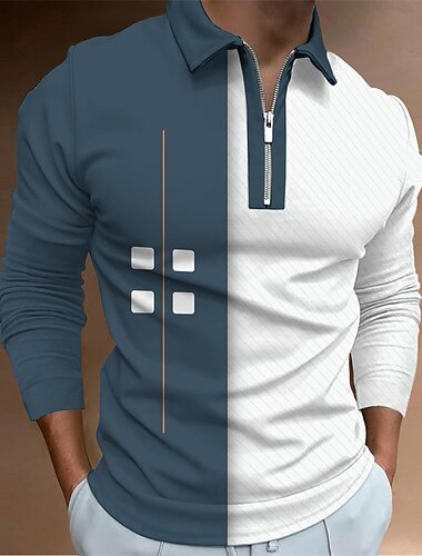  Voor heren Ruitjes Poloshirts met rits Golfshirt Lange mouw Poloshirt Overhemden met kraag Casual Vakantiekleding Formele kleding Festivalkleding 3D-afdrukken Polo met kwartrits blauw Paars Bruin