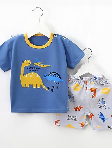  2 предмета Дети (1-4 лет) Мальчики Футболка и шорты Одежда Мультипликация С короткими рукавами Хлопок Установлен Школа Очаровательны Повседневные Лето Весна 3-7 лет B60 B73 B75