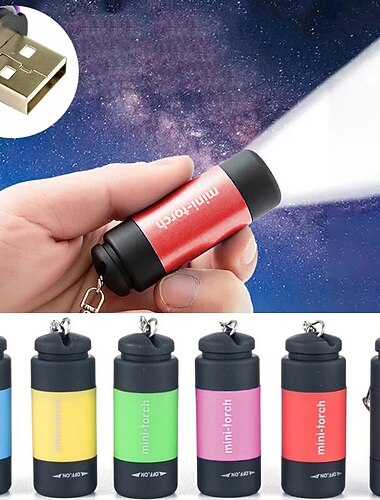  مصباح يدوي صغير USB قابل لإعادة الشحن سلسلة مفاتيح مصباح إصبع مصباح تخييم مناسب لقراءة الطبيب في الهواء الطلق