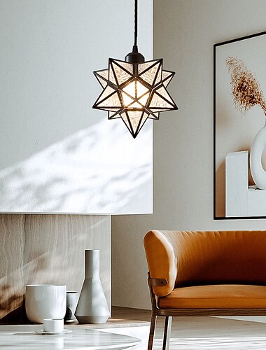 Lampada a sospensione a LED in ottone/nero, lampada a sospensione "Moravian Starseed", 11"