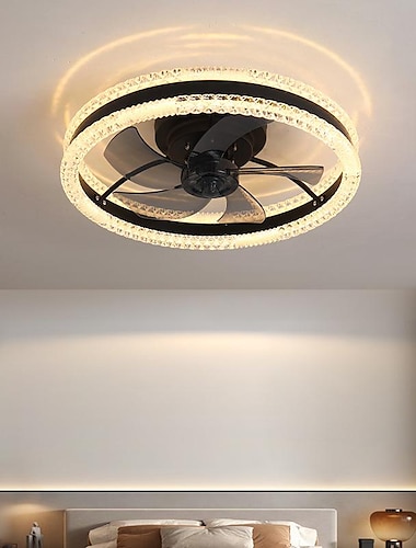  plafondventilator met verlichting 19,7 "dimbare led 3 kleuren 6 snelheden timing omkeerbare bladen met afstandsbediening, huishoudelijke ventilatorkroonluchter, binnen low profile inbouw