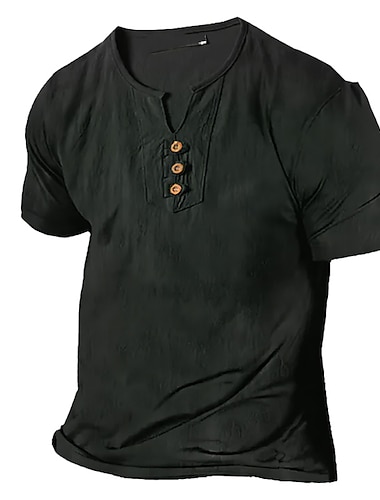  Herren T-Shirt mit Knöpfen leinenhemd Sommerhemd Henley Hemd Kurzarm V Ausschnitt Sommer Einfach Mode Bequem Urlaub Lässig Täglich Schwarz Weiß Marineblau Top T-Shirt für Herren