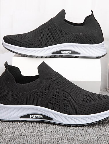  Marineblauwe slip-on sportschoenen voor heren - lichtgewicht Flyknit mesh casual wandelschoenen met ademend ontwerp voor dagelijks comfort en stijl