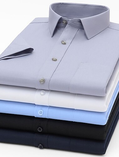  Per uomo Camicie Tinta unita / tinta unita Matrimonio Ufficio e carriera Blu chiaro Nero Bianco Blu marino scuro Manica corta Colletto Primavera estate Abbigliamento
