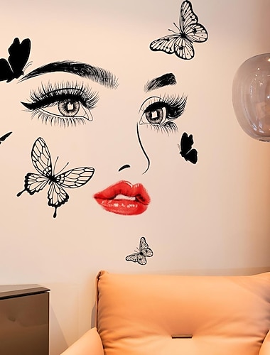  Schönheit Augen Schmetterling Wandtattoo Wohnzimmer Schlafzimmer Hintergrundwand dekorativer Aufkleber selbstklebender Wandtattoo