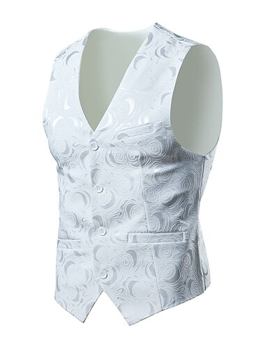  בגדי ריקוד גברים וסט Gilet לבוש יומיומי ליציאה פֶסטִיבָל עסקים בסיסי קיץ & אביב כיס פשתן נושם רך נוח הדפס חזה יחיד צווארון V רגיל לבן /  לבן שחור אֵפוֹד