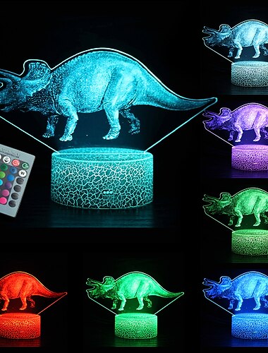  dinosaur leker 3d natt lys lampe - barn barn gave til gutter 16 led farger skiftende belysning touch usb lade bord skrivebord soverom dekorasjon kule gaver ideer bursdag jul til baby venner