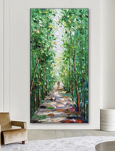  pintura al óleo hecha a mano pintada a mano arte de la pared pareja abstracta moderna caminando en el bosque paisaje decoración del hogar lienzo enrollado sin marco sin estirar