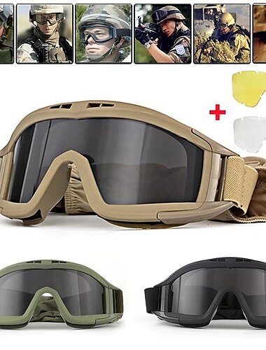  ochelari de protecție anti-explozie: antrenament unisex pe teren de sport de tir cu 3 lentile pentru lăcuste deșert