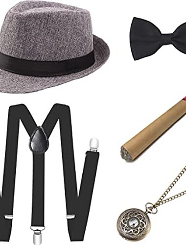  pánský kostým z 20. let 20. století gangsterská vesta fedora hatgatsby vintage kapesní hodinkyprevázaný motýlek