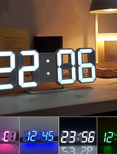  3D LED Digital Clock Alarm Nordic Wall Clocks Wall Deco Glowing Night Mode Adjustable Electronic Table Clock Wall Clock Decoration Living Room LED Clock
