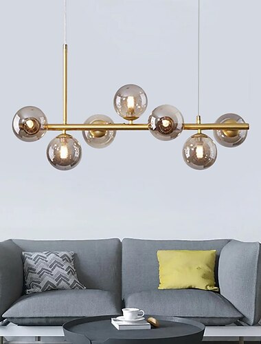  LED-Pendelleuchte 25,5" 7-Licht-Globus-Design, geometrische Formen, Unterputzleuchten, Metall-Sputnik, linear, geometrisch, lackiert, moderne Kronleuchter, 110–240 V