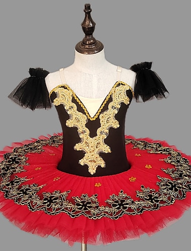  Παιδικά Ρούχα Χορού Μπαλέτο Φόρεμα Tutu Φόρεμα Τεχνητό διαμάντι Δαντέλα Κέντημα Κοριτσίστικα Επίδοση Εκπαίδευση Κοντομάνικο Ψηλό Δίχτυ Σπαντέξ