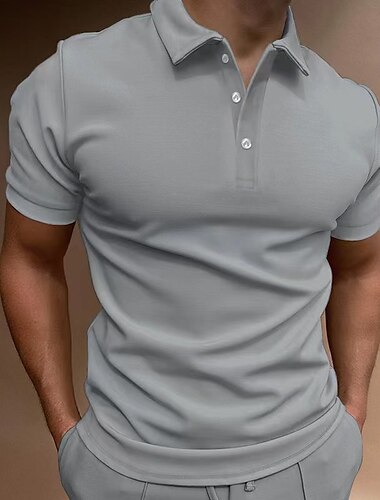  Men's Button Up Polos Polo Shirt Casual Holiday Lapel Short Sleeve Fashion Basic Plain Button Summer Regular Fit Black Navy Blue Blue Green Dark Gray Button Up Polos