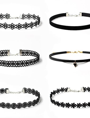  Halskette Spitze Chocker Set Schwarz Samt Choker Set Classic Gothic Tattoo Spitzenchoker Punk & Goth Lolita Cosplay Damen Modeschmuck Modeschmuck