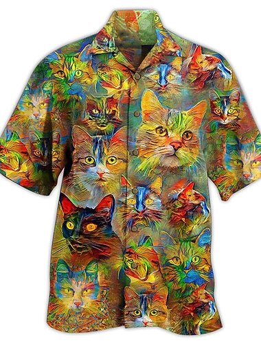 Voor heren Voedsel Brief Overhemd Overhemd met knopen Korte mouw Tropisch Modieus Hawaii Dagelijks Buiten Strand Zomer Lente Strijkijzer Afdrukken Button-omlaag Zwart Rood